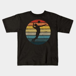 Beach volleyball Silhouette On A Distressed Retro Sunset print Kids T-Shirt